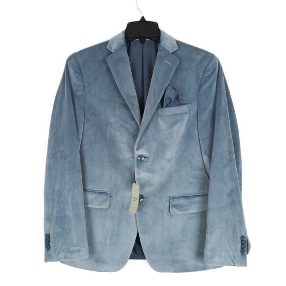 Alfani Men's Slim-Fit Velvet Sport Coat Blazer Light Blue Solid 36S NWT - Picture 1 of 7